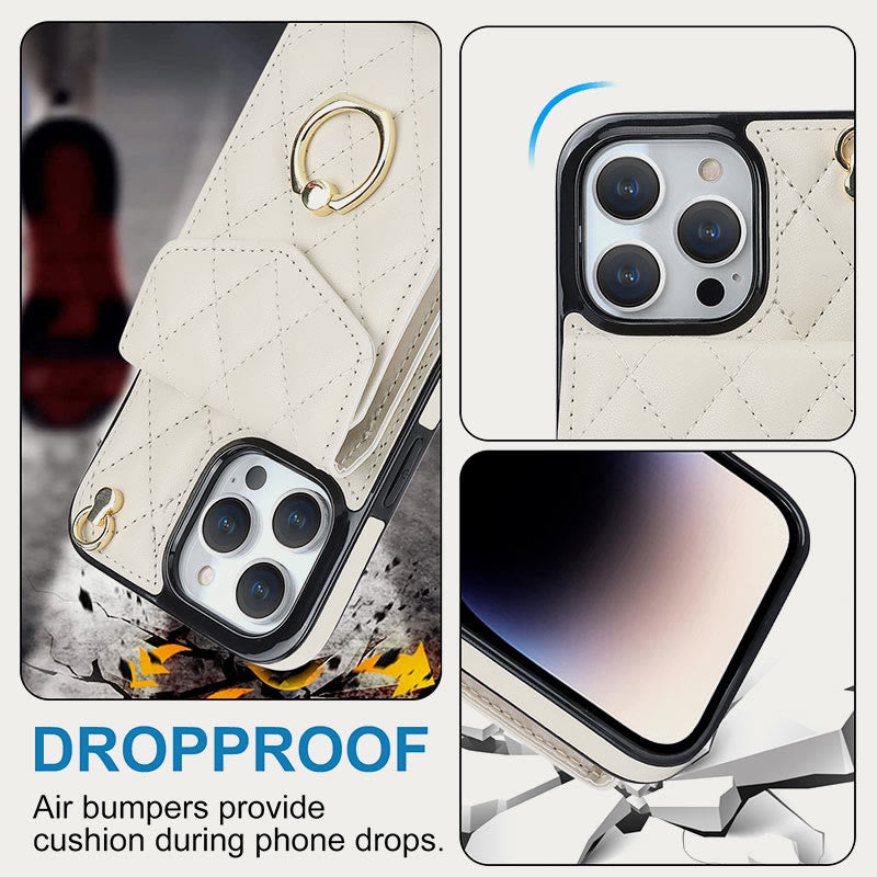 Handy-Geldbörsenhülle für iPhone 13/14/15 Funktionelle gesteppte Crossbody-Handyhülle