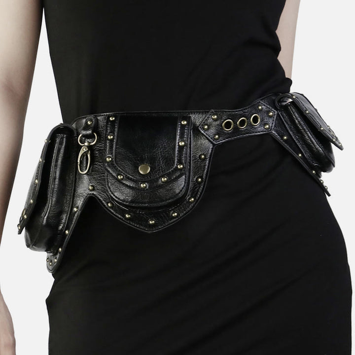 Punk Nieten Gürteltasche für Damen Multifunktionale Trage Umhängetasche