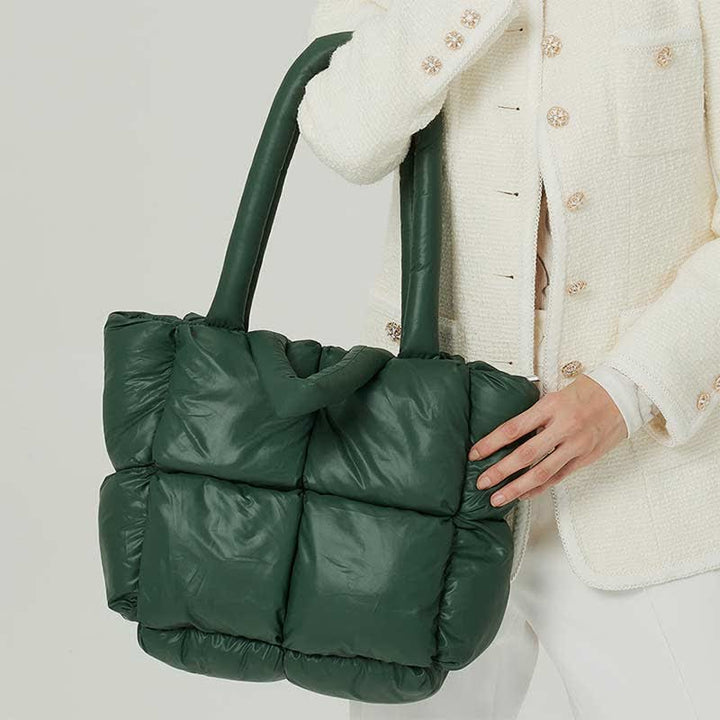 Gesteppte Puffer-Einkaufstasche mit großem Fassungsvermögen für Damen, weich gepolsterte Daunenhandtasche
