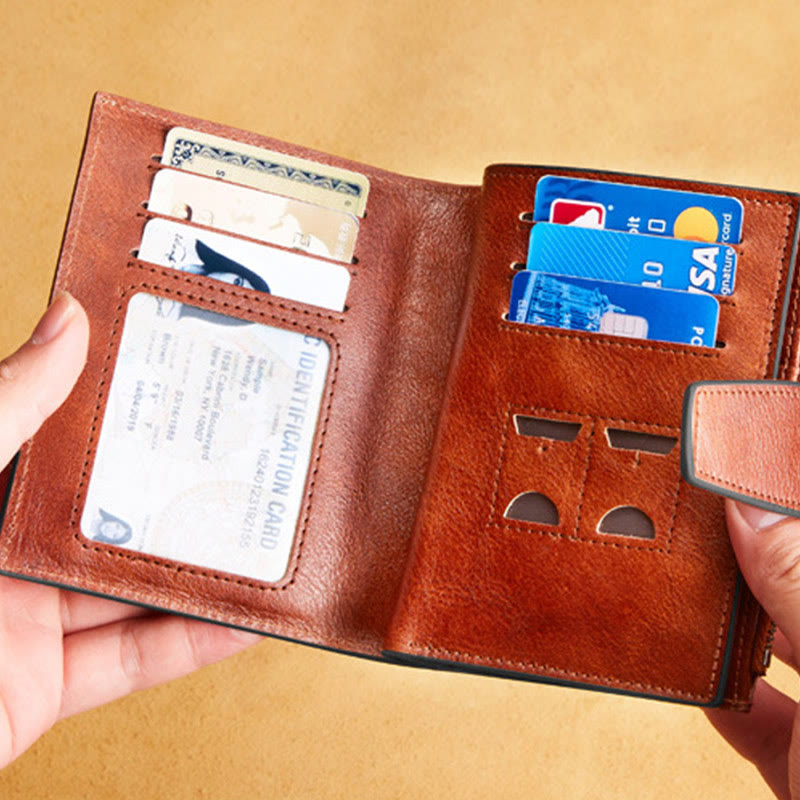 Geldbörse für Herren, Rindsleder, mehrere Fächer, RFID-Kartenhalter