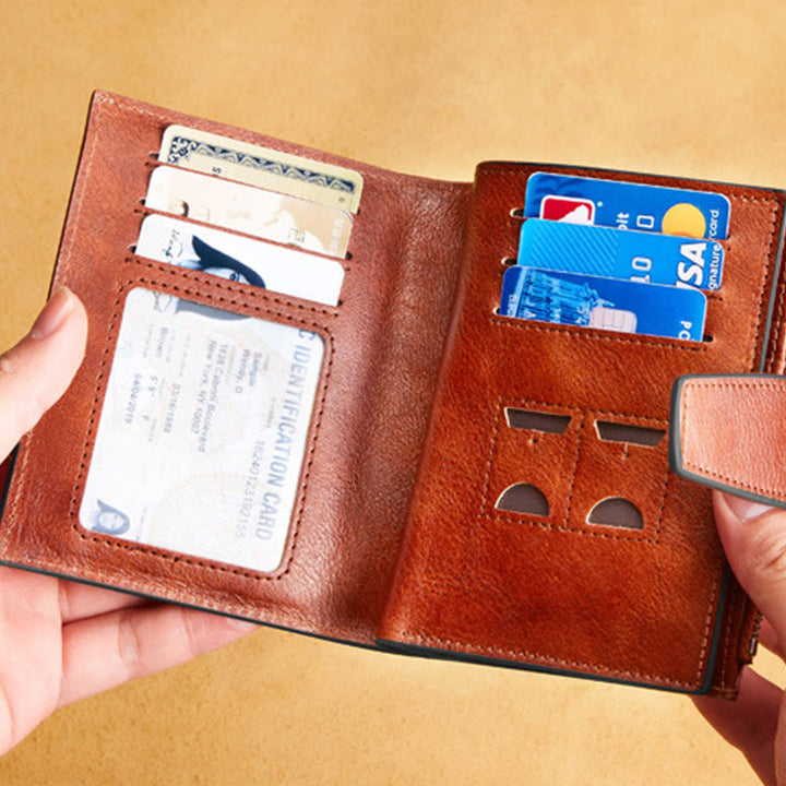 Geldbörse für Herren, Rindsleder, mehrere Fächer, RFID-Kartenhalter