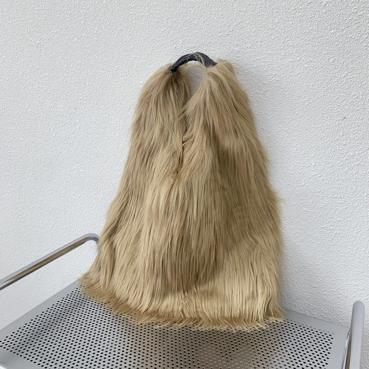 Große Umhängetasche für Damen, Party-Tasche aus Kunstpelz und Plüsch