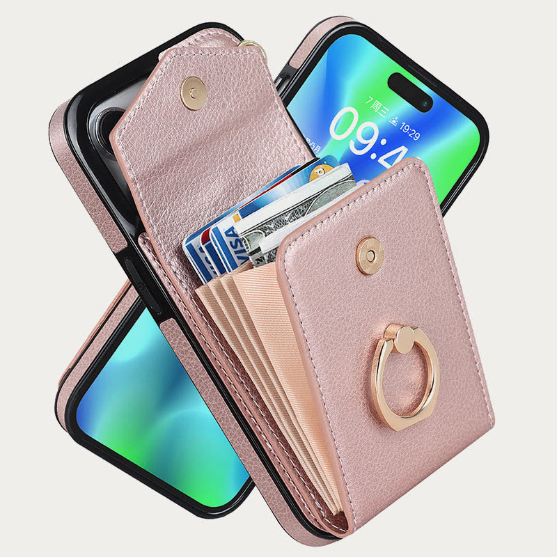 Brieftaschen-Telefonhülle für iPhone, lässig, Leder, Schnalle, Kartenhalter