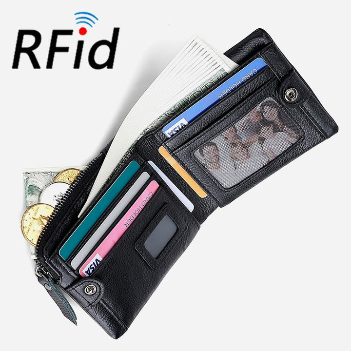 Geldbörse für Herren aus echtem Leder mit RFID-Schutz und antimagnetischem Münzclip