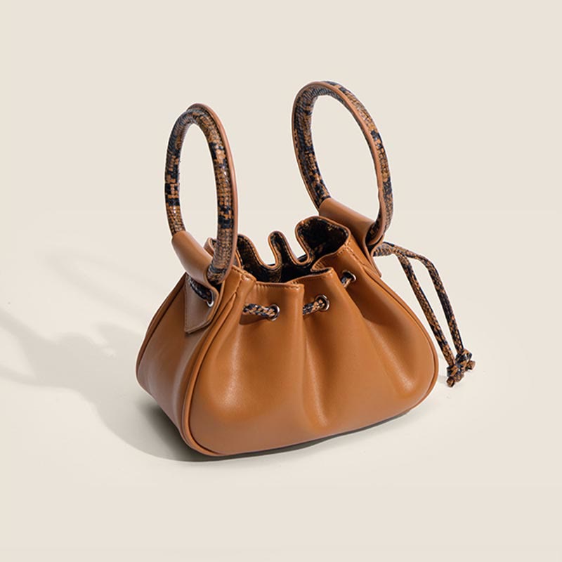 Handtasche für Damen, Nischenring, Vintage-Falte, Kordelzug, Umhängetasche