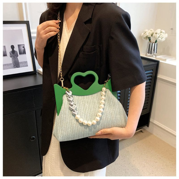 Handtasche für Damen, große Kapazität, Umhängetasche mit Perlenkette
