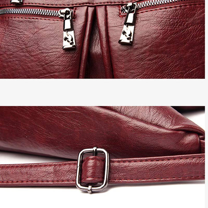 3-Wege-Rucksack mit mehreren Taschen, Umhängetasche aus Leder mit Reißverschluss