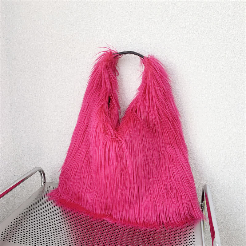 Große Umhängetasche für Damen, Party-Tasche aus Kunstpelz und Plüsch