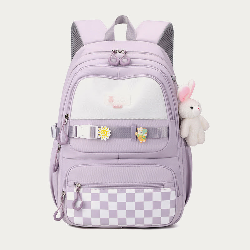 Rucksack für Damen, kariertes Muster, helle Farbe, einfache Schultasche