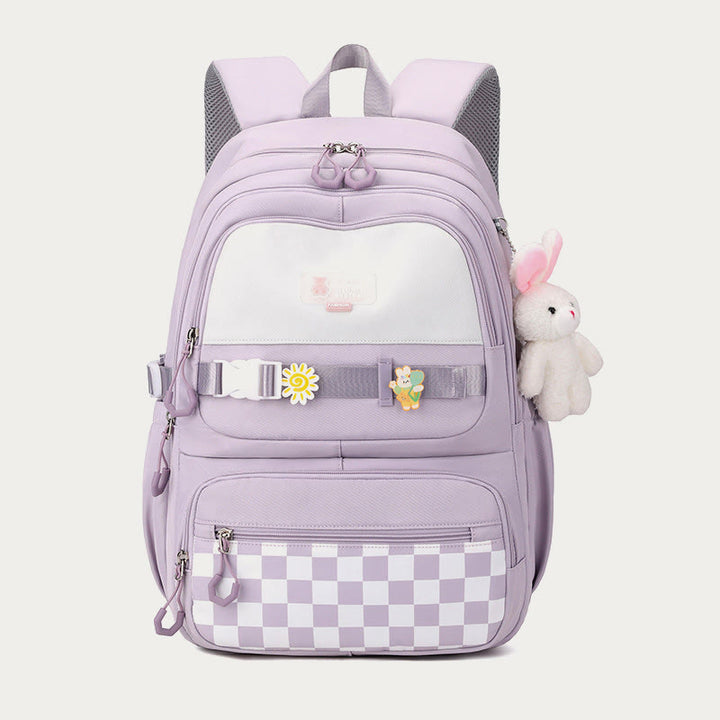Rucksack für Damen, kariertes Muster, helle Farbe, einfache Schultasche