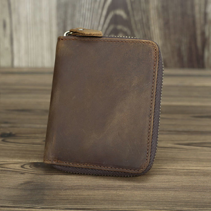 Retro Leder Geldbörse Multifunktionale Kleine Geldbörse mit Reißverschluss für Herren