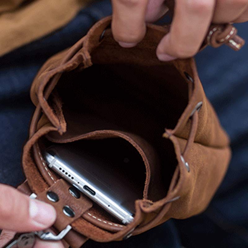Retro Unisex Hüfttasche Kleine Kordelzug Leder Gürteltasche