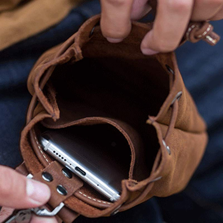Retro Unisex Hüfttasche Kleine Kordelzug Leder Gürteltasche