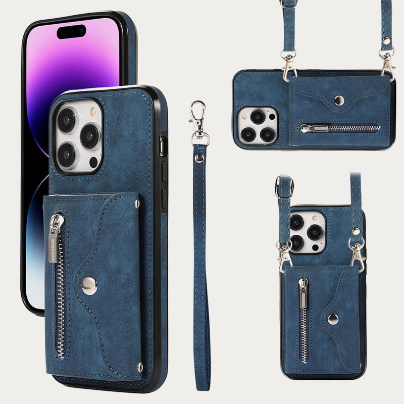 iPhone 15/14/13/12 Lässige Handy-Schutzhülle mit Reißverschluss und Kartenfach