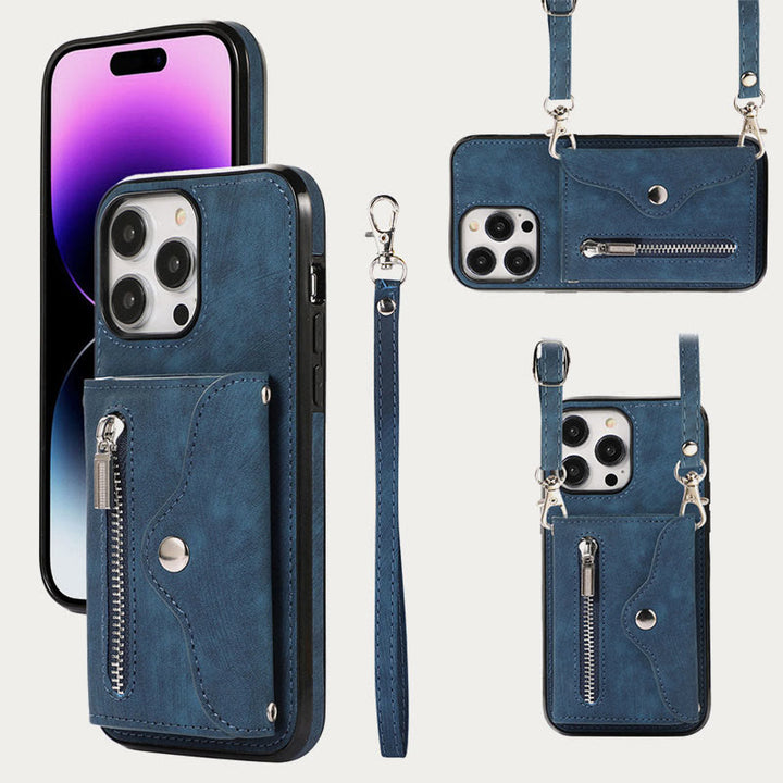 iPhone 15/14/13/12 Lässige Handy-Schutzhülle mit Reißverschluss und Kartenfach