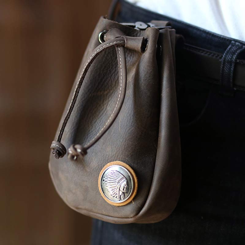 Retro Unisex Hüfttasche Kleine Kordelzug Leder Gürteltasche