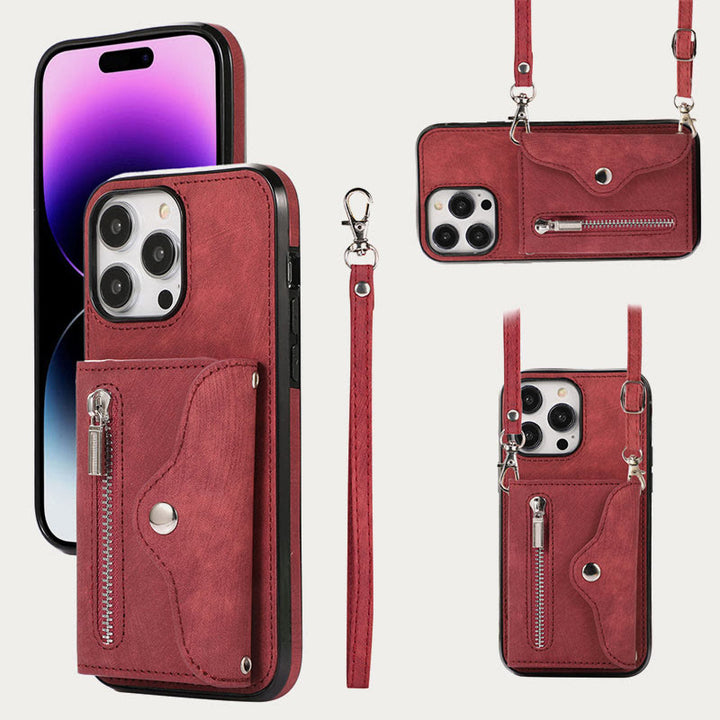 iPhone 15/14/13/12 Lässige Handy-Schutzhülle mit Reißverschluss und Kartenfach