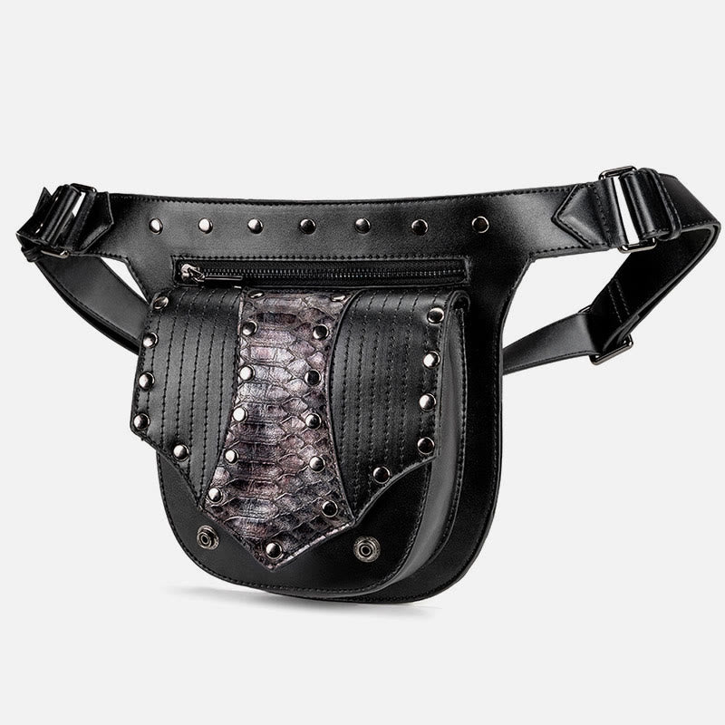 Steampunk Gürteltasche für Damen und Herren, Nietenleder, Hüfttasche