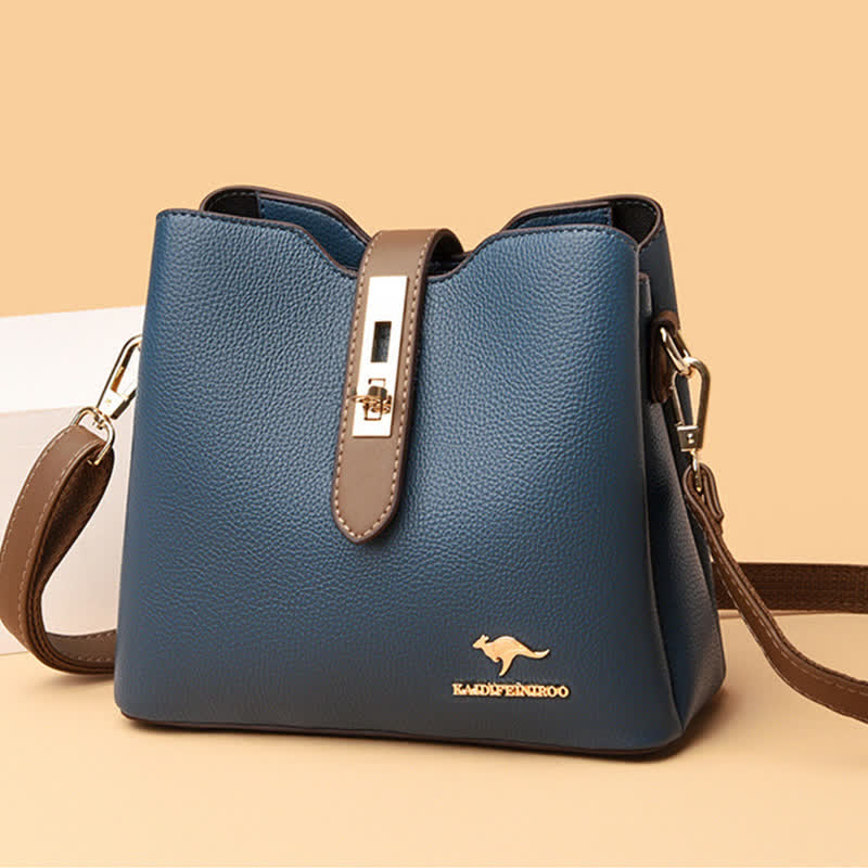 Kleine Umhängetasche mit drei Fächern für Damen, Schultertasche aus Leder