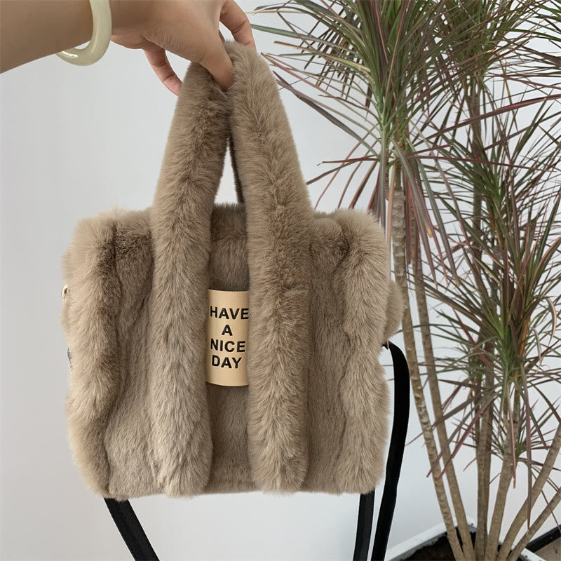 Umhängetasche für Damen, einfarbig, Kunstfell, große Handtasche