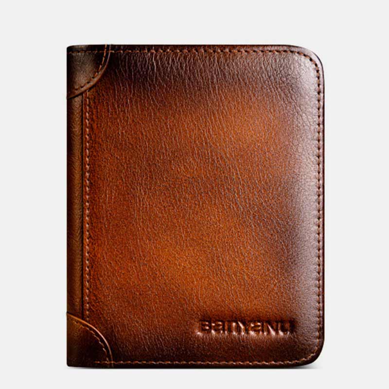 RFID Retro Dreifach faltbare Geldbörse aus echtem Leder