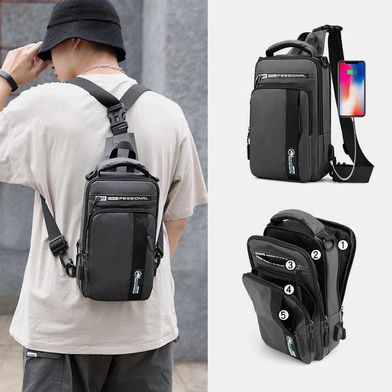 Leichte klassische Schultertasche mit mehreren Taschen und USB-Ladeanschluss für 4 Verwendungszwecke