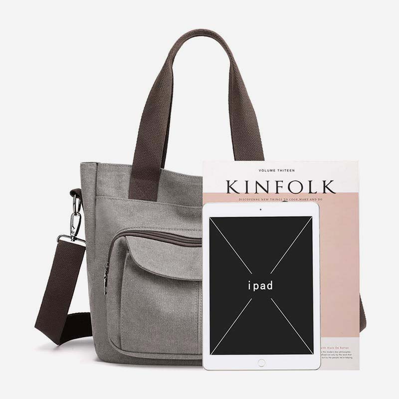 Damen Handtasche aus Canvas mit Griff und mehreren Taschen, Umhängetasche, Schultertasche, Tote, Geldbörse