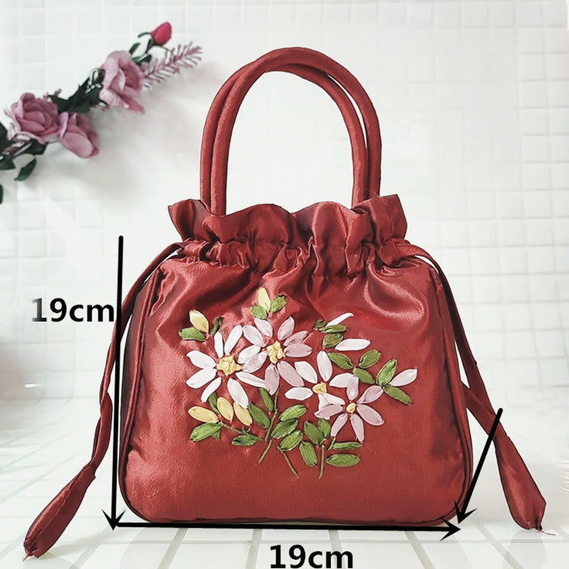 Clutch mit Blumenmuster und Kordelzug, Beuteltasche, Handtasche, Partytasche