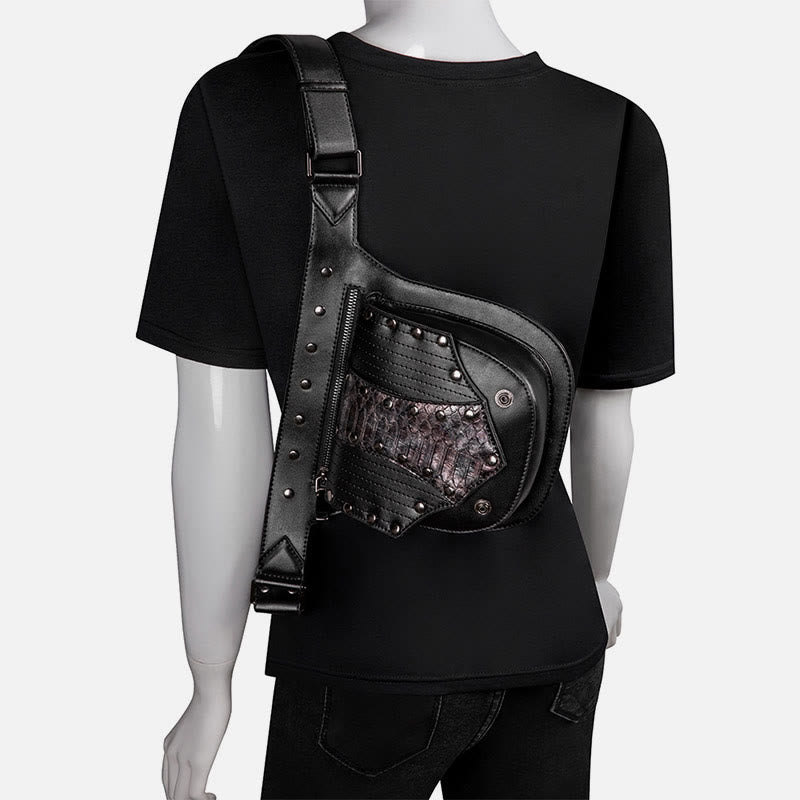 Steampunk Gürteltasche für Damen und Herren, Nietenleder, Hüfttasche