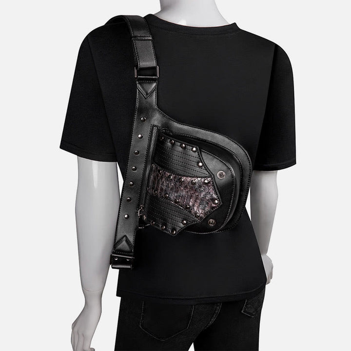 Steampunk Gürteltasche für Damen und Herren, Nietenleder, Hüfttasche