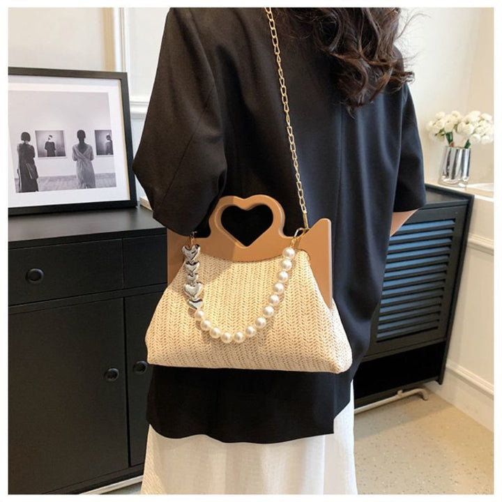 Handtasche für Damen, große Kapazität, Umhängetasche mit Perlenkette