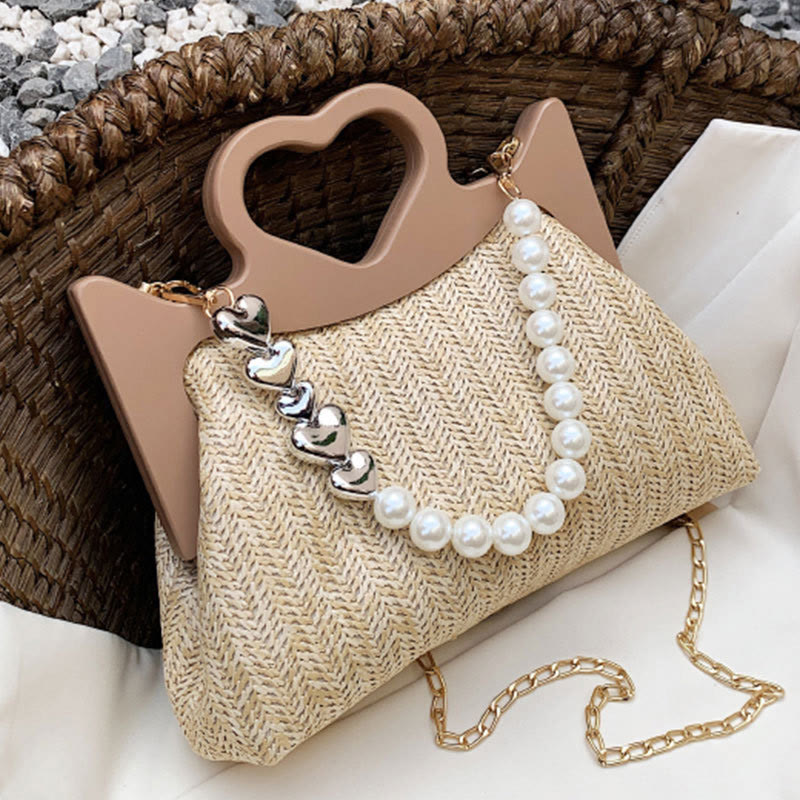 Handtasche für Damen, große Kapazität, Umhängetasche mit Perlenkette