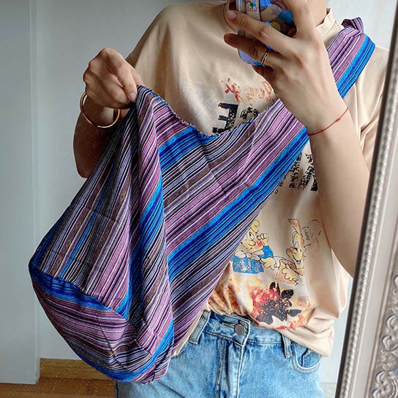 Große Jacquard Canvas Tote Stilvolle Student Umhängetasche für Frauen