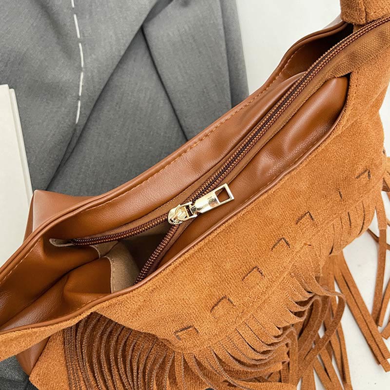 Quaste Unterarm Tasche für Frauen Retro Volltonfarbe Schultertasche