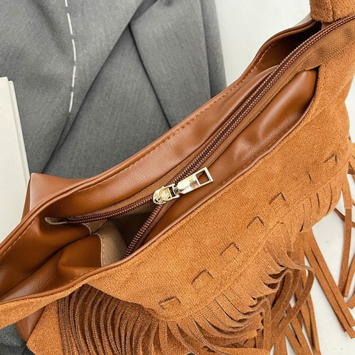 Quaste Unterarm Tasche für Frauen Retro Volltonfarbe Schultertasche