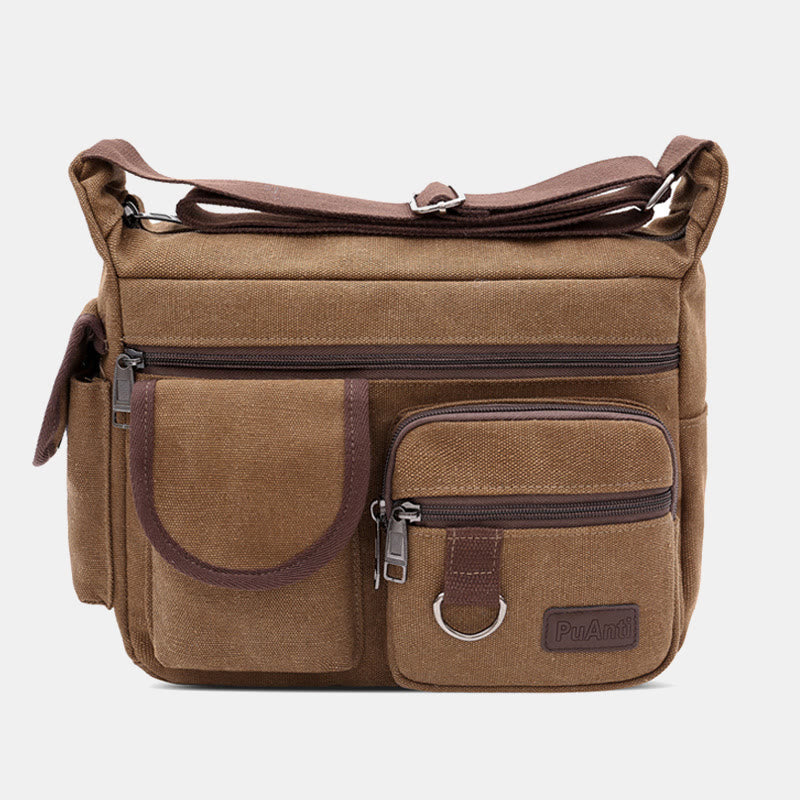 Große Retro-Umhängetasche aus Canvas mit mehreren Taschen