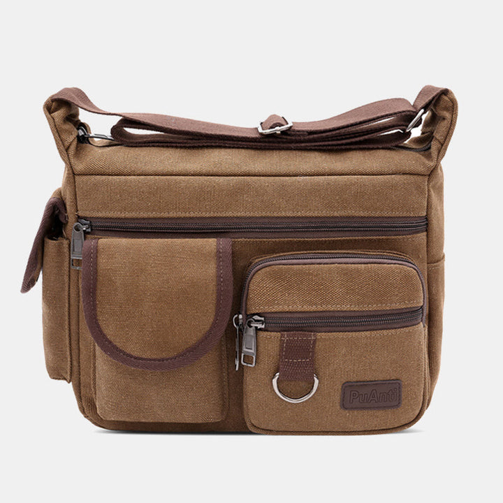 Große Retro-Umhängetasche aus Canvas mit mehreren Taschen