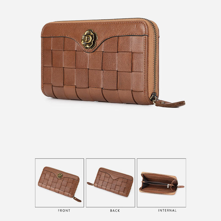 Gewebte Geldbörse aus Leder für Damen und Herren, lange, multifunktionale Clutch