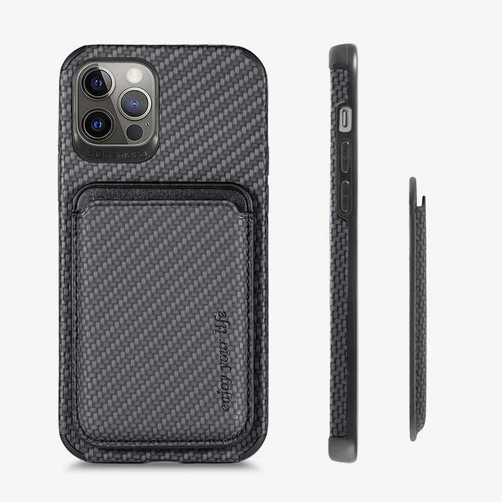 Magnetische Telefon-Geldbörse für iPhone-Telefonhülle mit Faserstruktur und magnetischem Kartenhalter