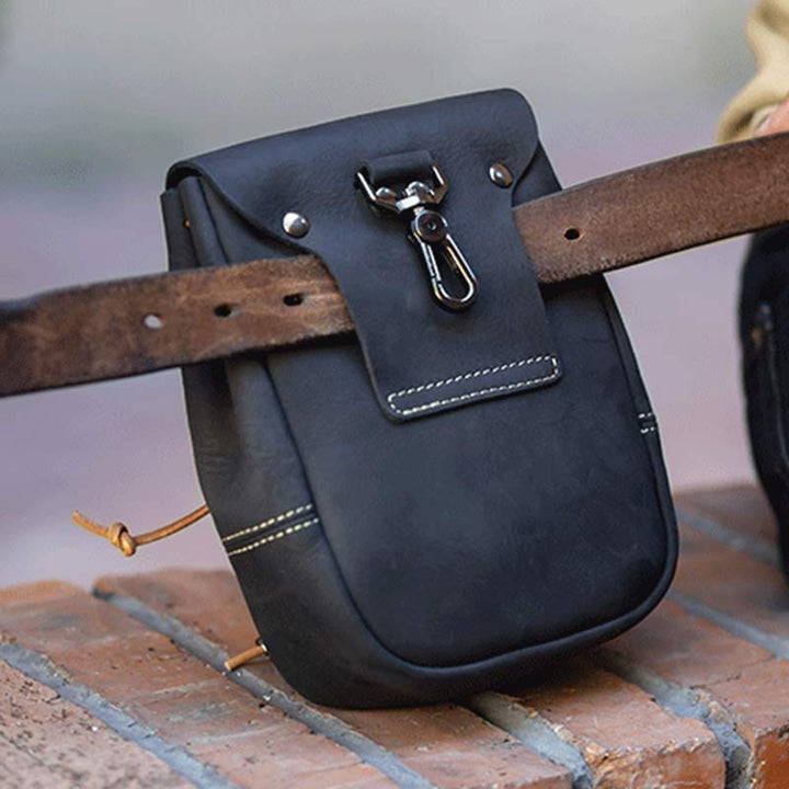 Echtes Leder Kordelzug Beutel Handtasche Hüfttasche Tragbare Brieftasche Gürteltasche