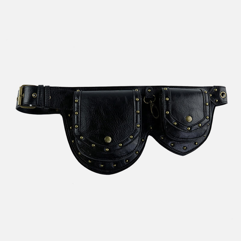 Punk Nieten Gürteltasche für Damen Multifunktionale Trage Umhängetasche