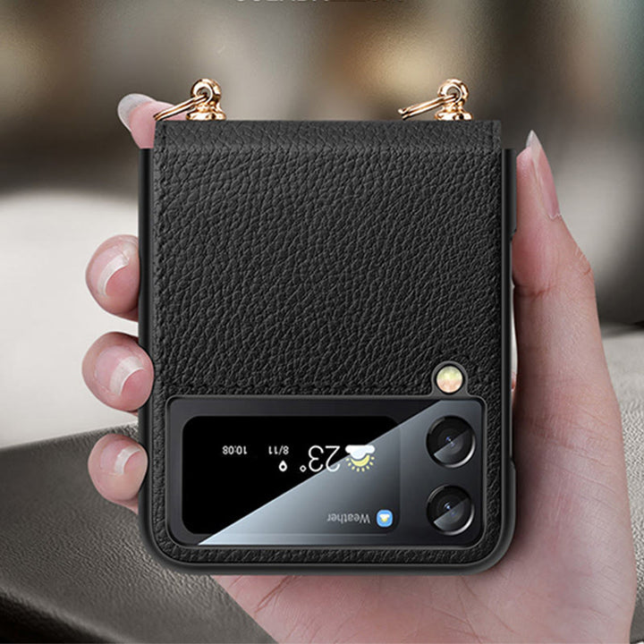 Crossbody Handyhülle Samsung Z Flip 4 Klappdisplay Leder Schutzhülle