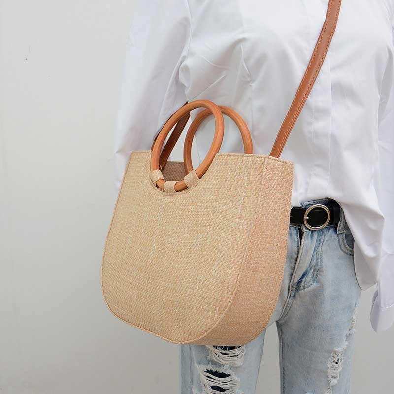 Umhängetasche für Damen, Bohemian-Stil, für Reisen und Strand, Stroh-Schultertasche