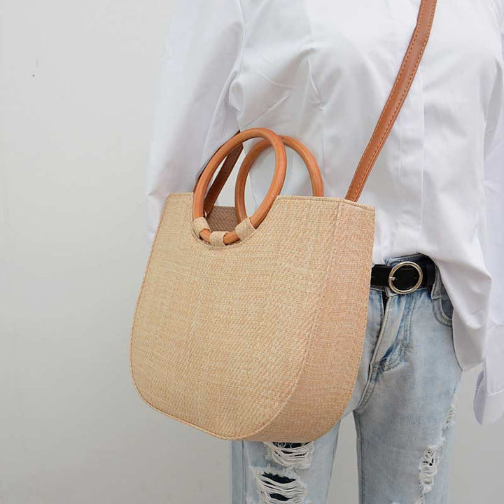 Umhängetasche für Damen, Bohemian-Stil, für Reisen und Strand, Stroh-Schultertasche