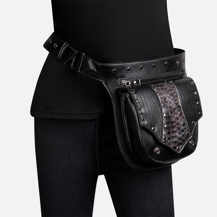 Steampunk Gürteltasche für Damen und Herren, Nietenleder, Hüfttasche