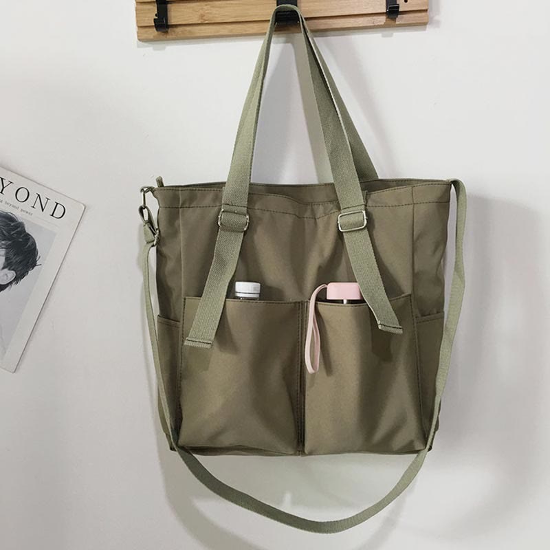 Große Tragetasche aus Canvas mit mehreren Taschen, funktionale Umhängetasche