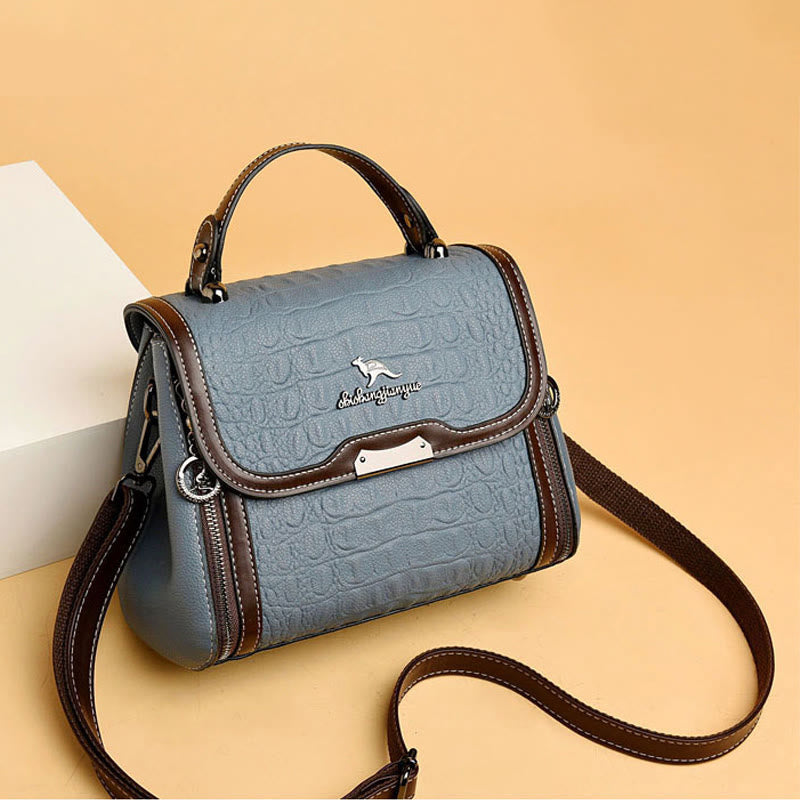 Handtasche mit Krokodil-Print für Damen, geräumige Umhängetasche aus PU-Leder