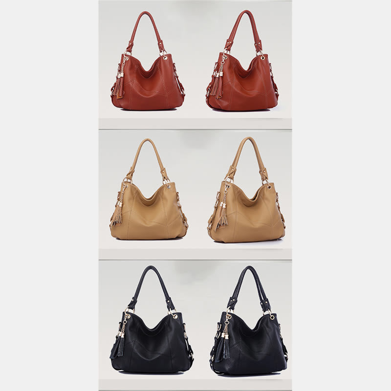 Einfarbige Schultertasche für Damen mit Quastendekor, große Unterarmtasche