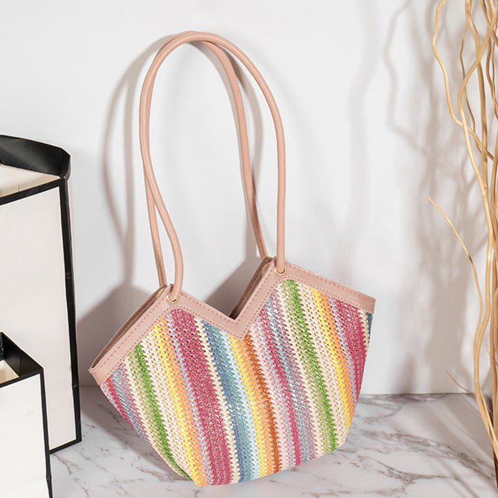 Handtasche für Damen, Einkaufskorb, leichte, unregelmäßige Stroh-Umhängetasche