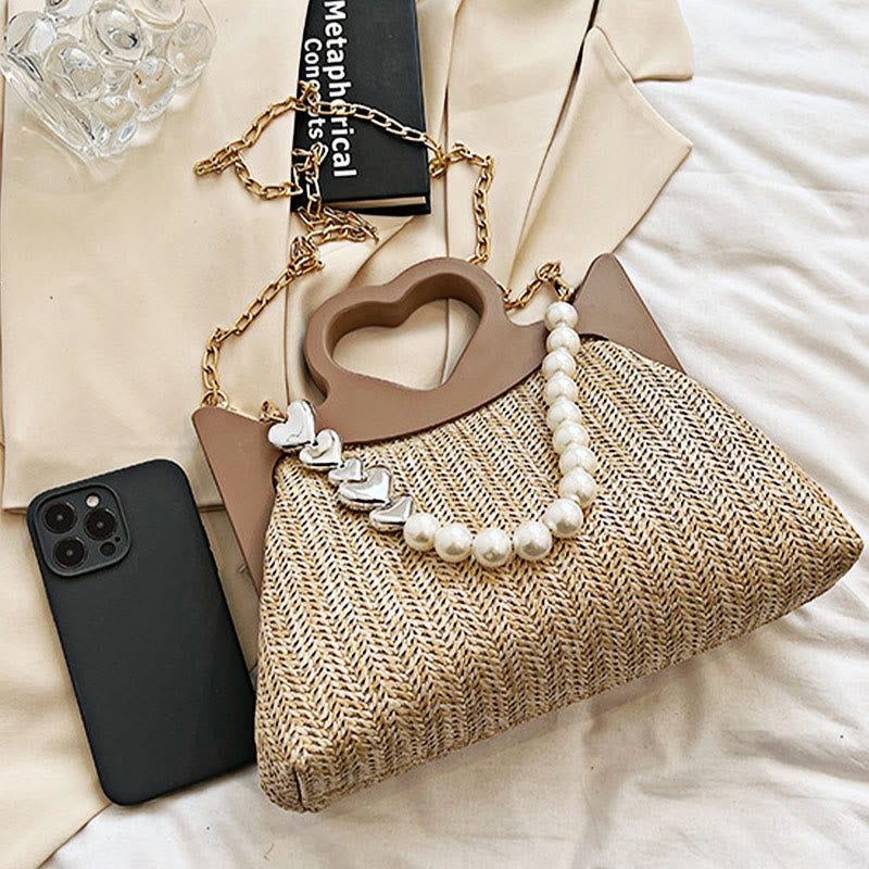 Handtasche für Damen, große Kapazität, Umhängetasche mit Perlenkette